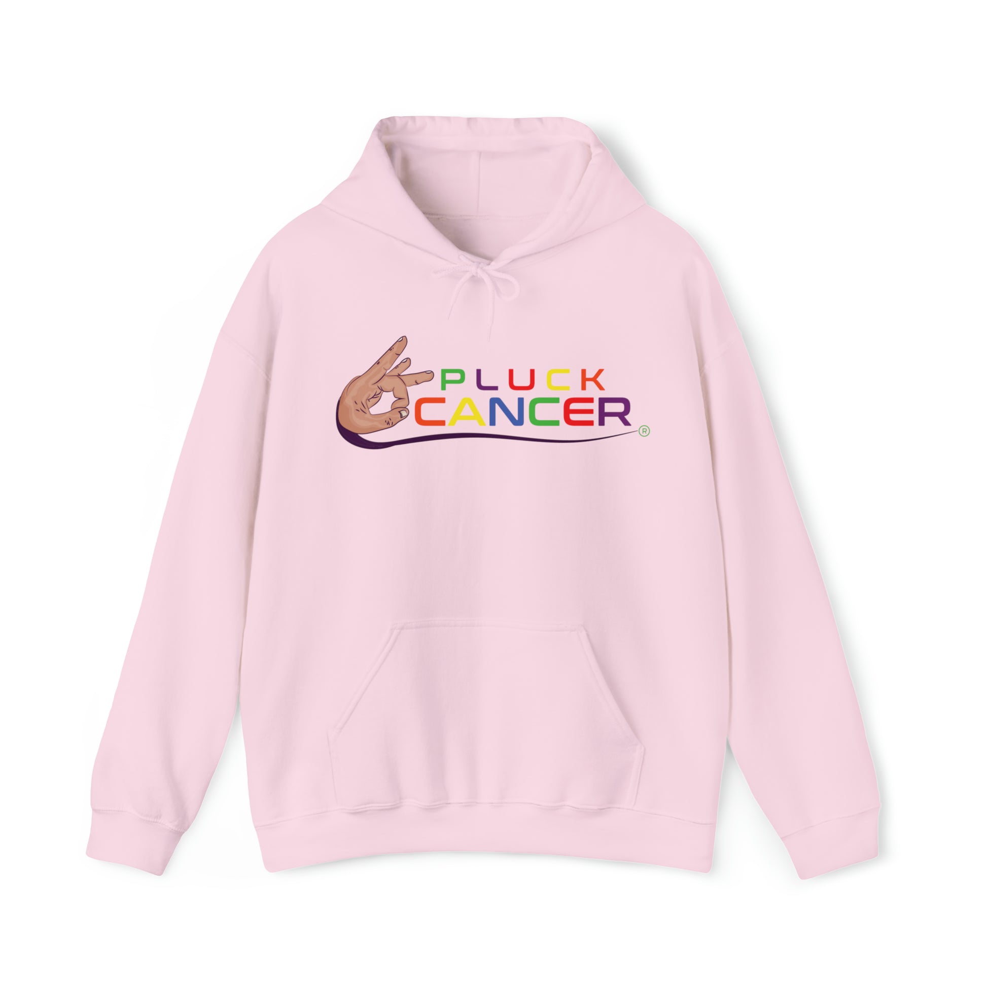 Stay warm and show your support for breast cancer awareness with our light pink 'Pluck Cancer' women's hooded sweatshirt. A cozy and stylish way to spread hope and raise awareness. Get yours today!