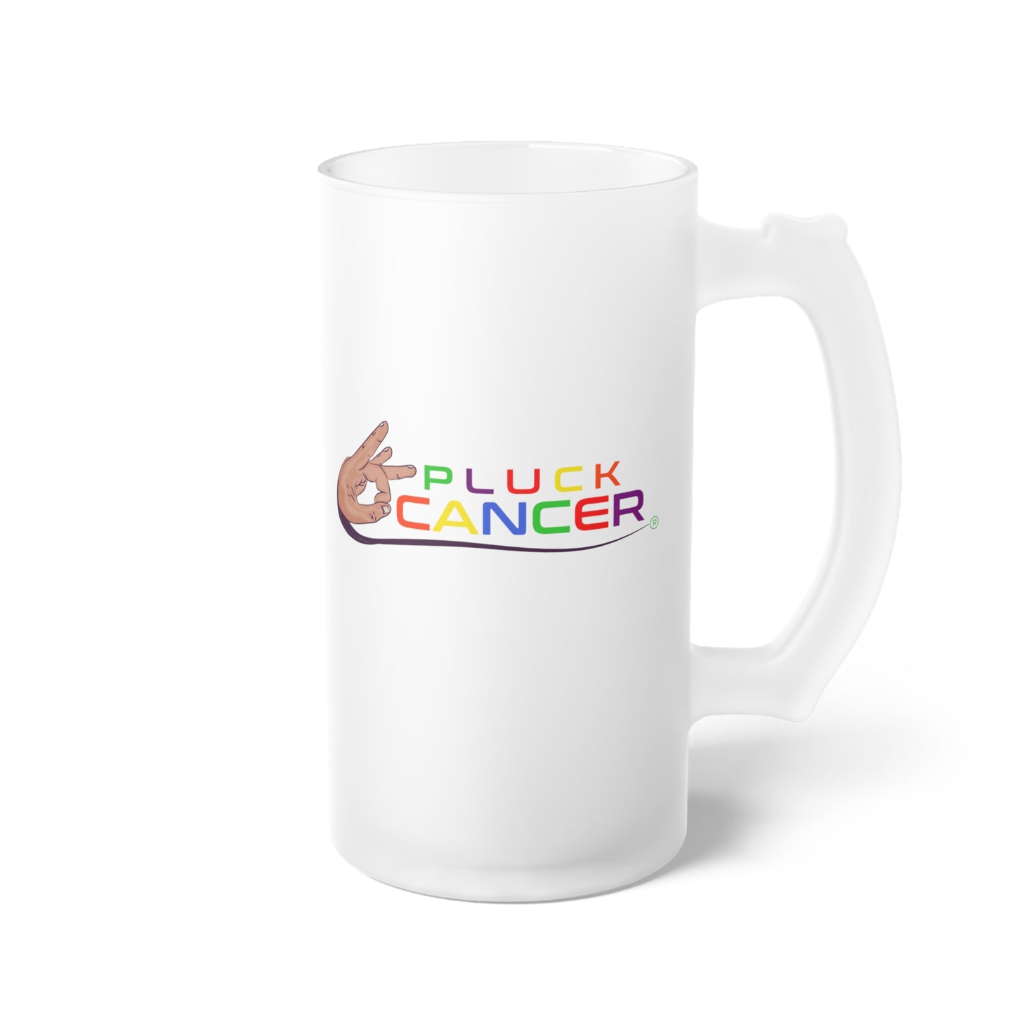 Frosted Glass Beer Mug-"PLUCK CANCER!"