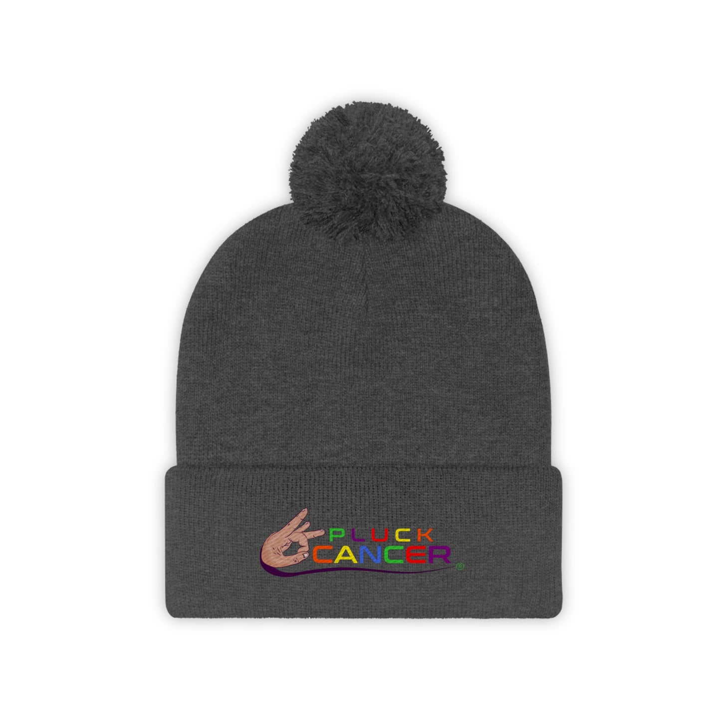 Pom Pom Beanie Hat-"PLUCK CANCER!"