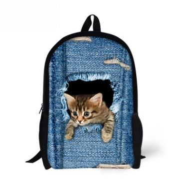 Dog or Cat Backpack Cute 3D Animal Denim Backpacks for Children school or travel