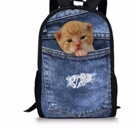 Dog or Cat Backpack Cute 3D Animal Denim Backpacks for Children school or travel