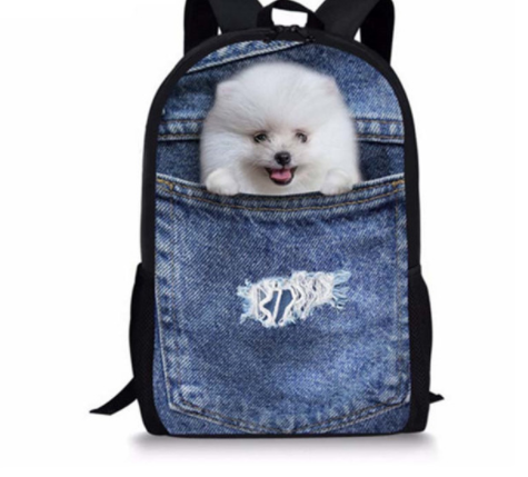 Dog or Cat Backpack Cute 3D Animal Denim Backpacks for Children school or travel