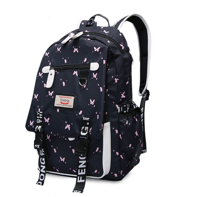 Female Student Backpack with Cell Phone Charger for Junior High School of High School.