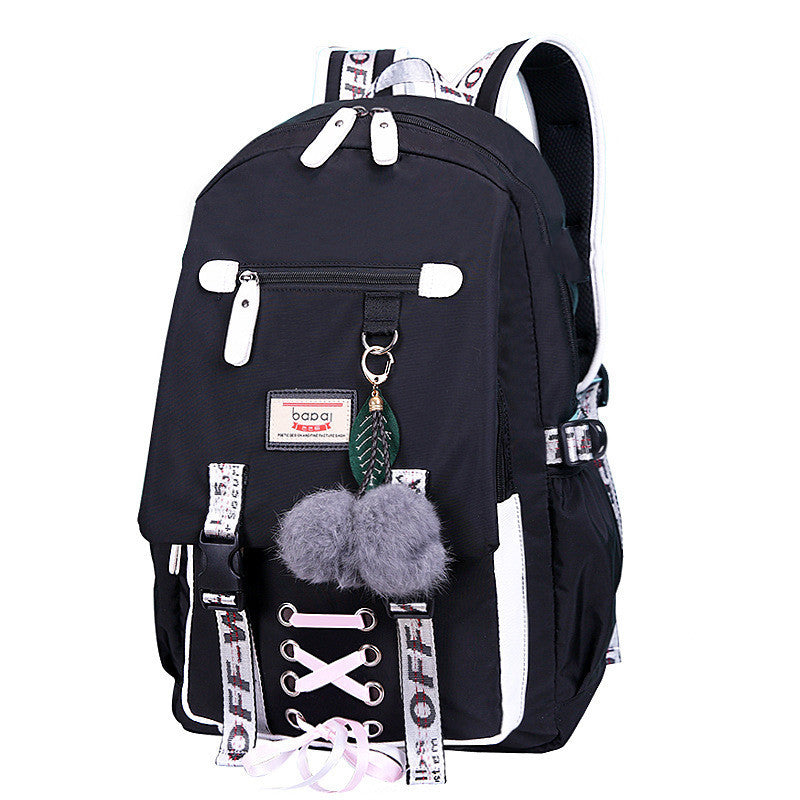 Female Student Backpack with Cell Phone Charger for Junior High School of High School.