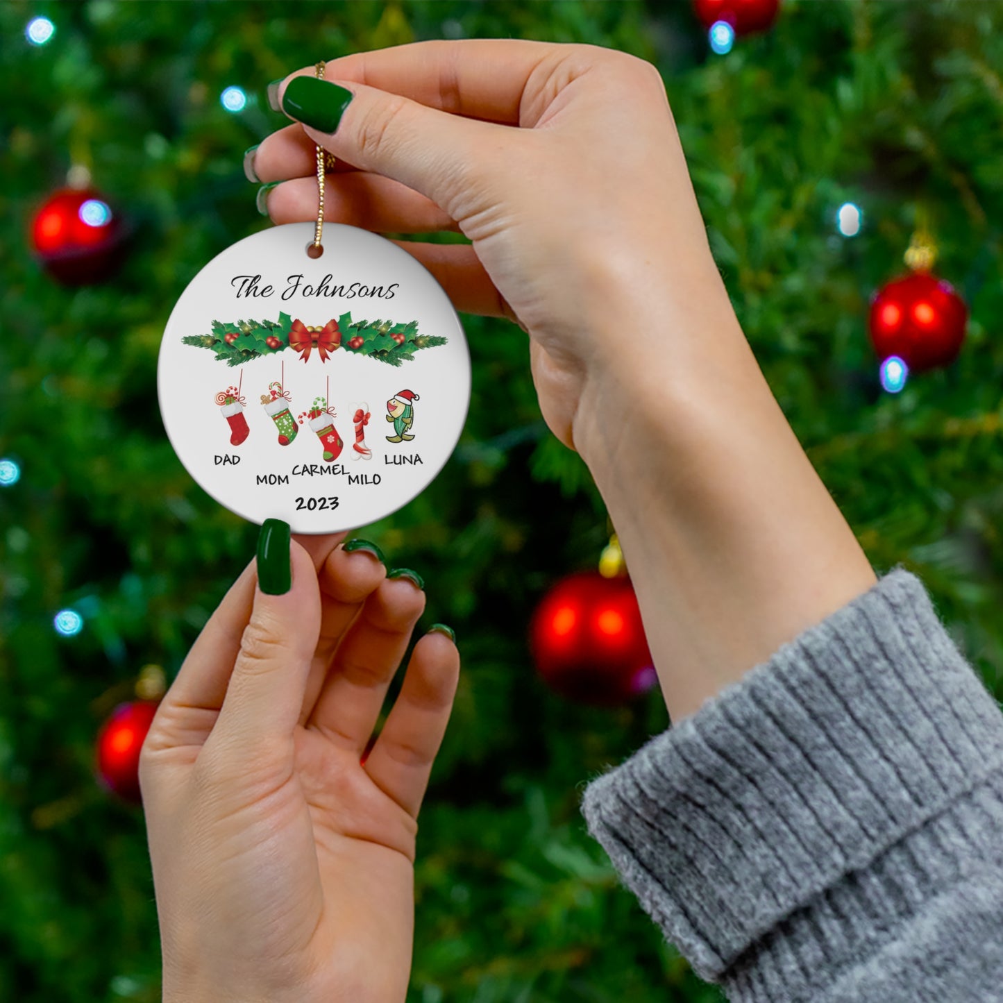Customizable Family Christmas Ceramic Ornament
