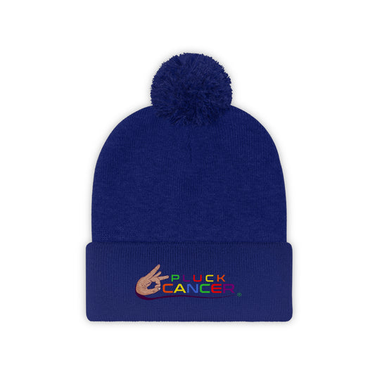 Pom Pom Beanie Hat-"PLUCK CANCER!"