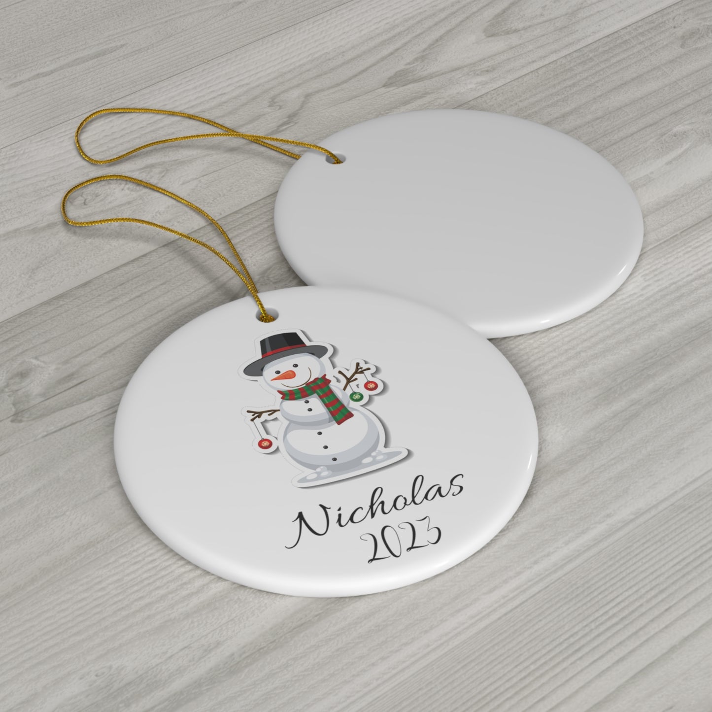 Customizable Christmas Snowman Ceramic Ornament