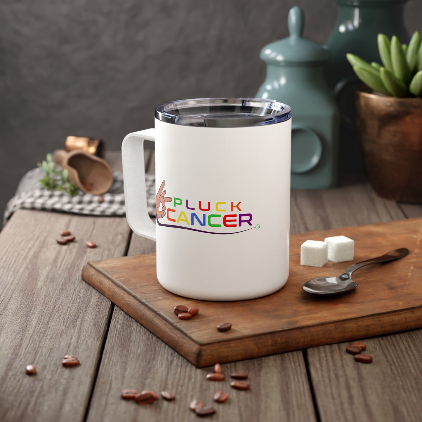 Insulated Coffee Mug, 10oz-"PLUCK CANCER!"