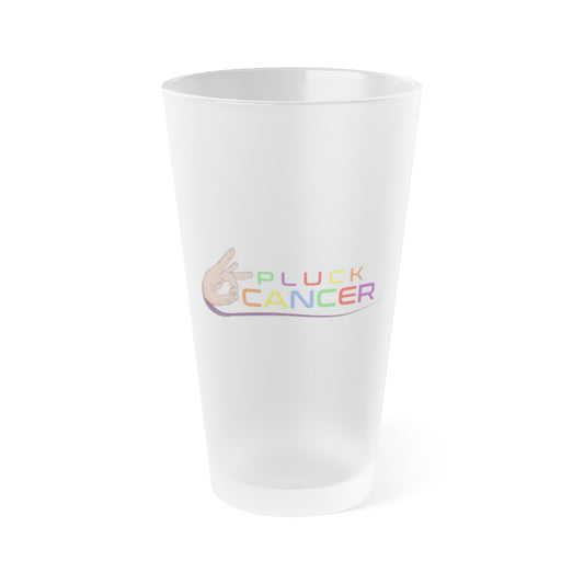 Frosted Pint Glass, 16oz-"PLUCK CANCER"