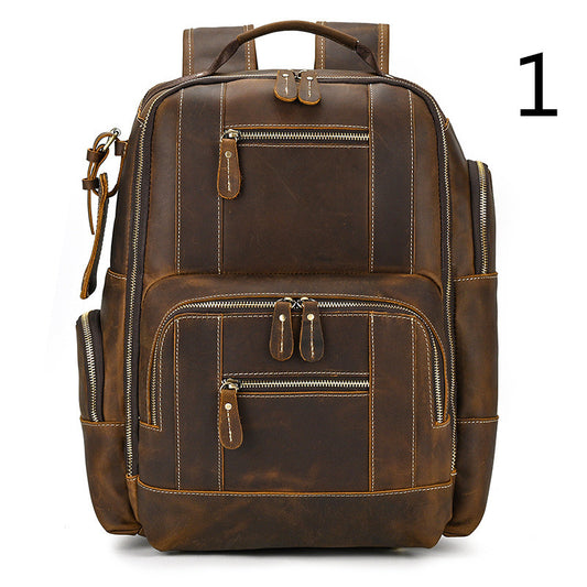 Men's Retro Backpack Student School Bag Large Capacity Leather Backpack