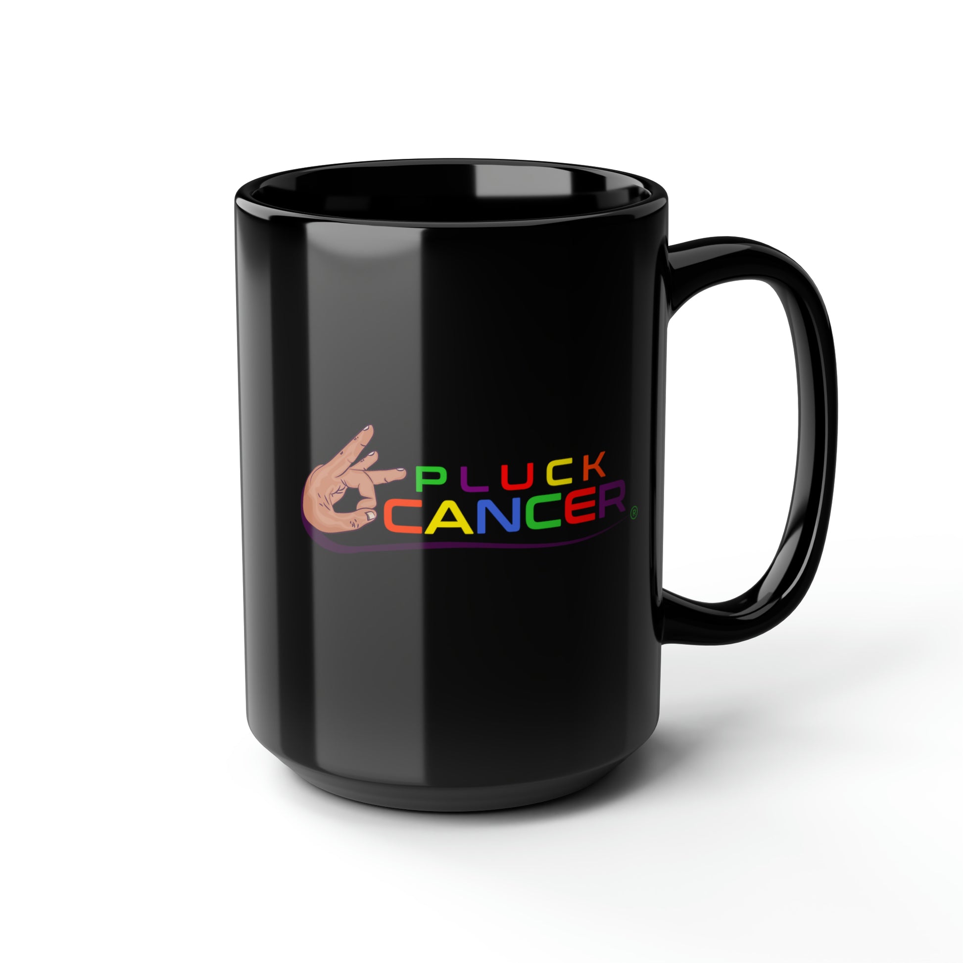 Show your support and raise awareness with our PLUCK CANCER 15oz Black Mug. A meaningful way to start your day with every sip. Get yours today and join the fight against cancer.