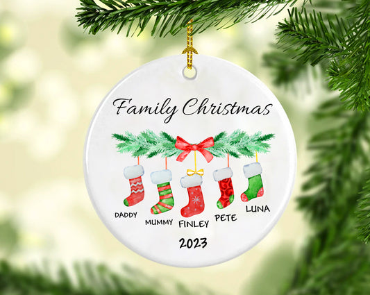 Customizable Family Christmas Ceramic Ornament