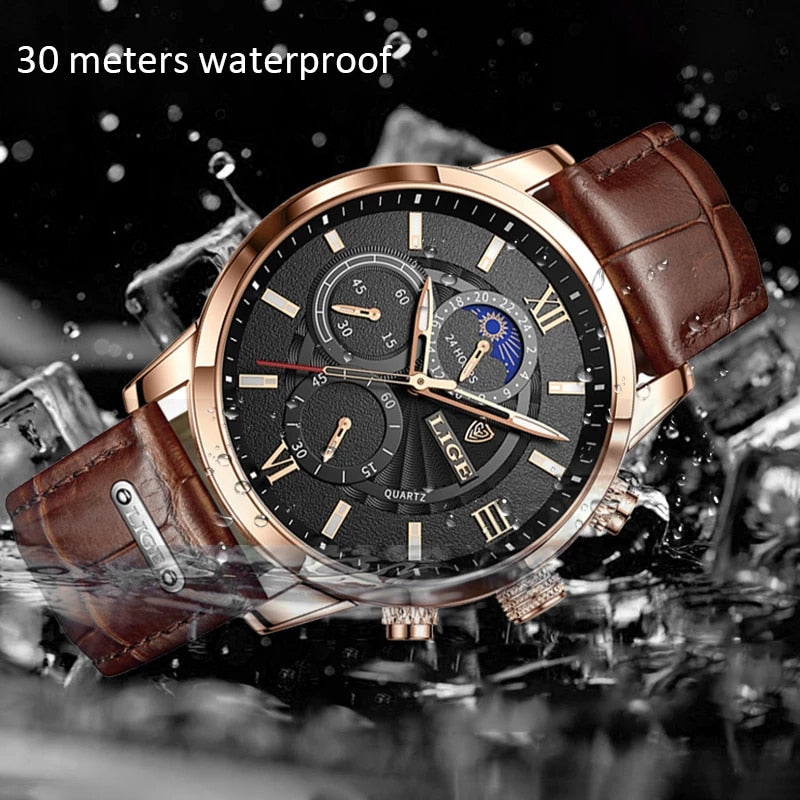 New LIGE Men&#39;s Watches Top Brand Luxury Men Wrist Watch Man Leather Quartz Watch Sports Waterproof Male Clock Relogio Masculino