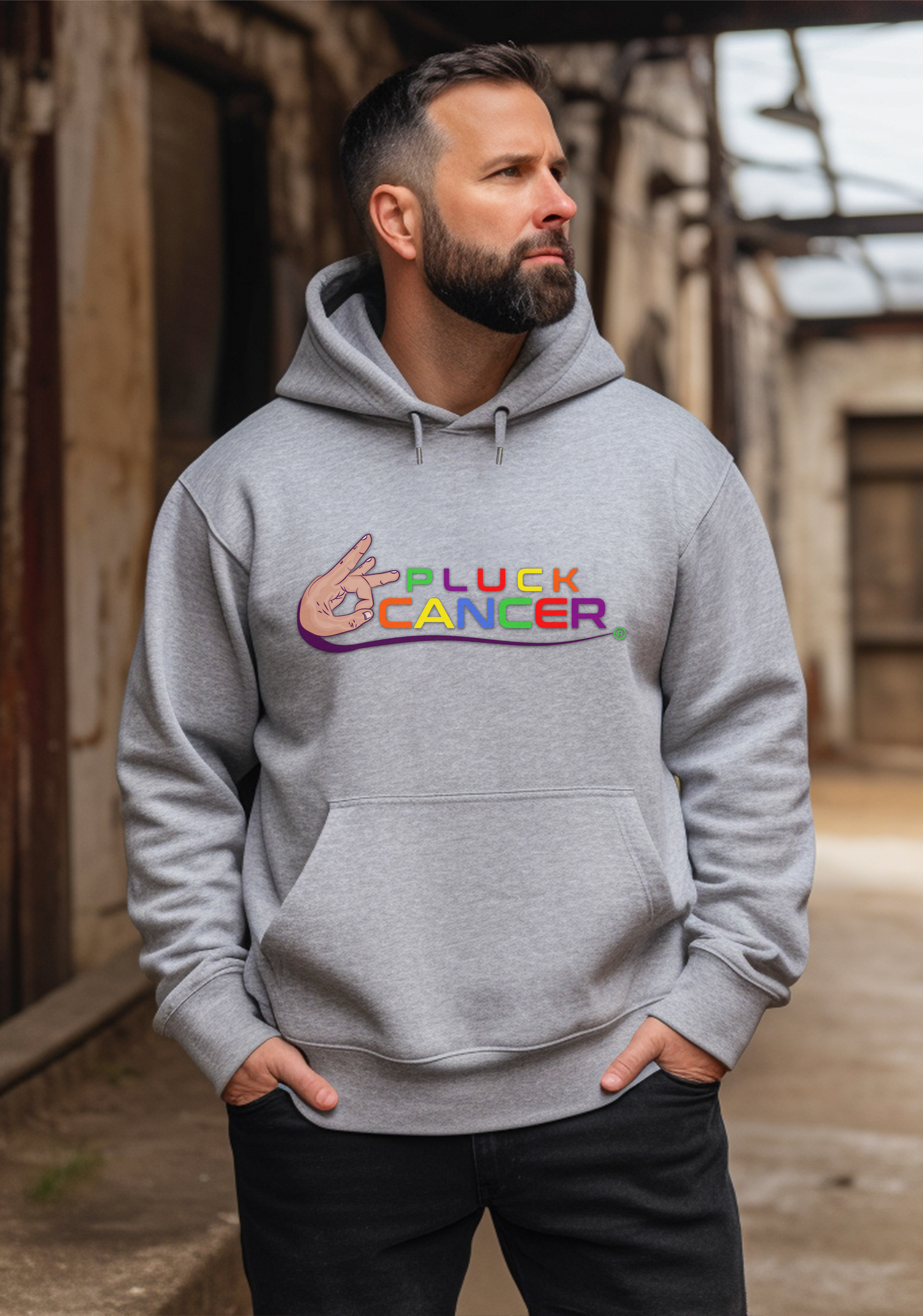 Pluck Cancer Men's Heavy Blend™ Hooded Sweatshirt- Sport Grey