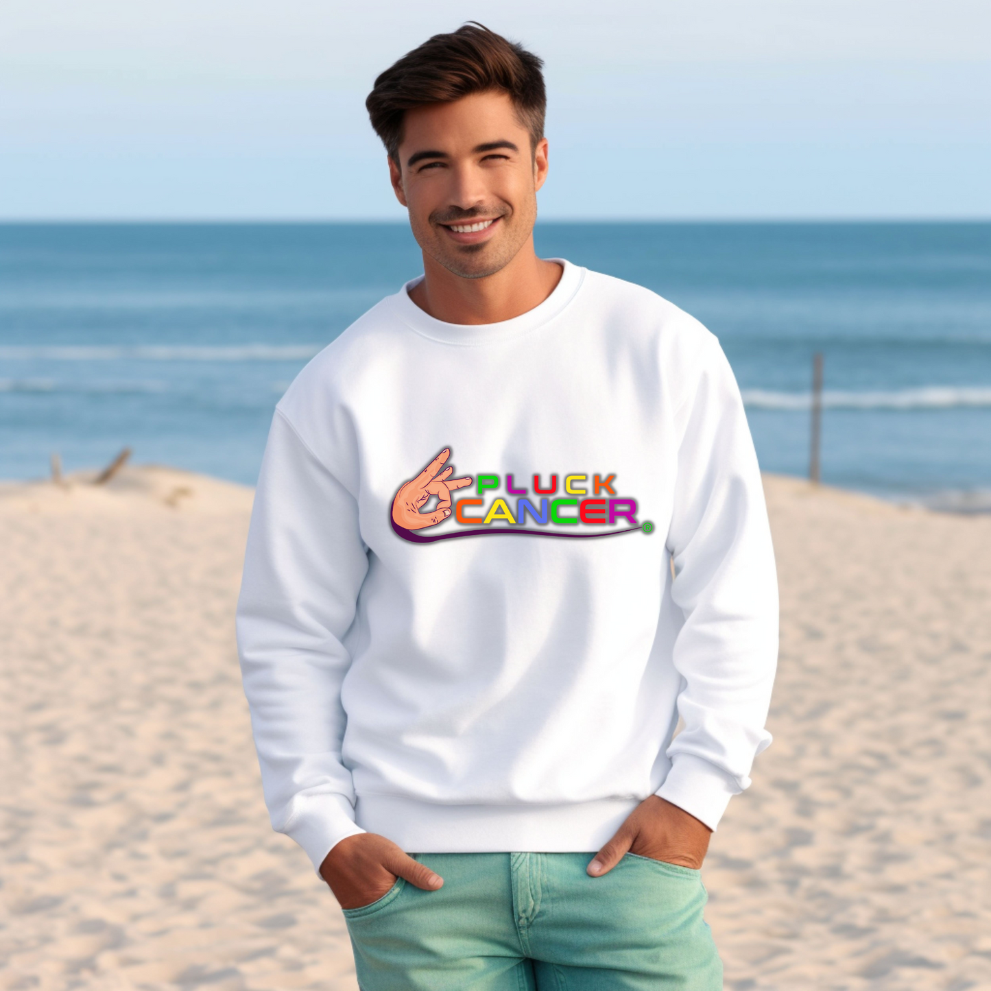 Pluck Cancer Men's Heavy Blend™ Crewneck Sweatshirt - White