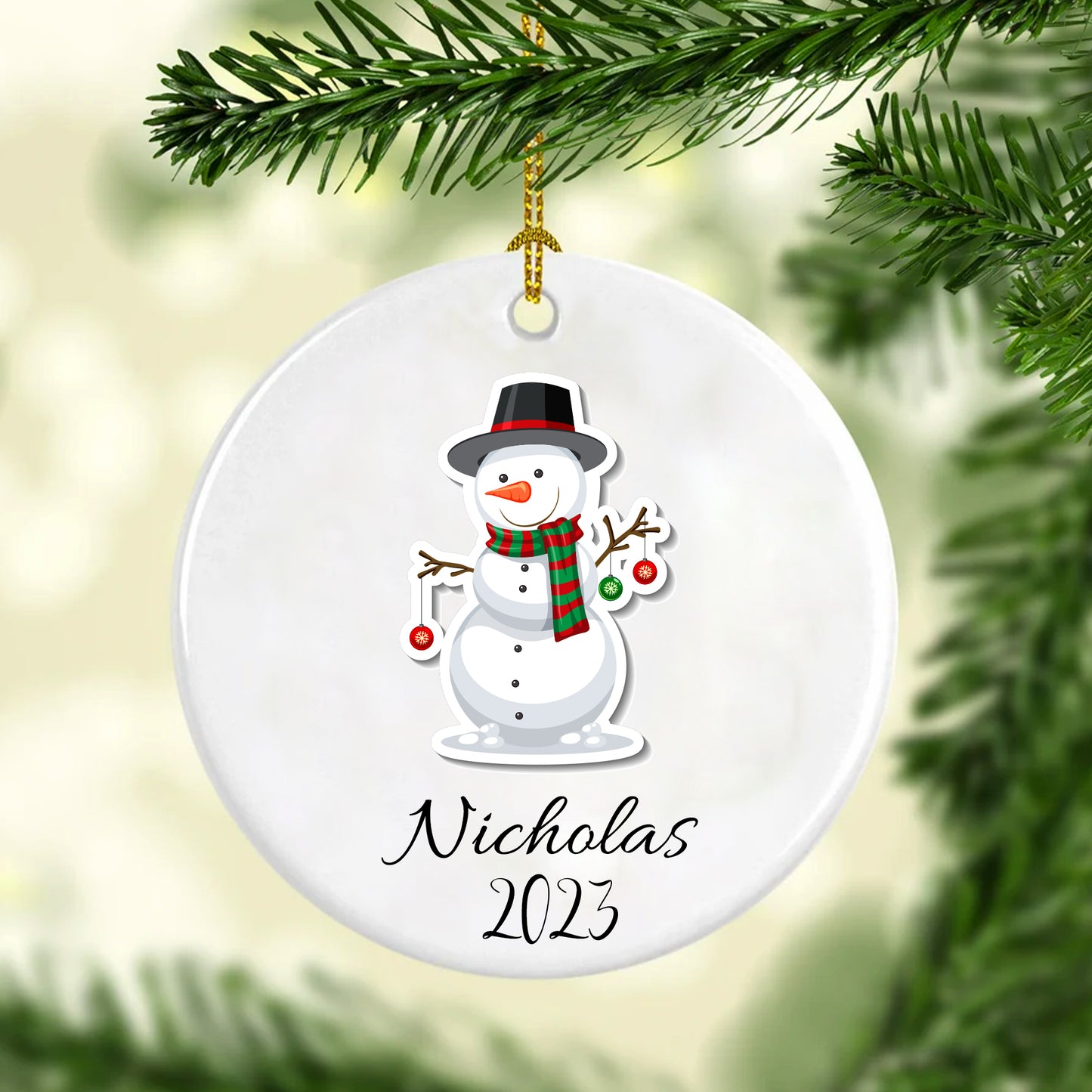 Customizable Christmas Snowman Ceramic Ornament
