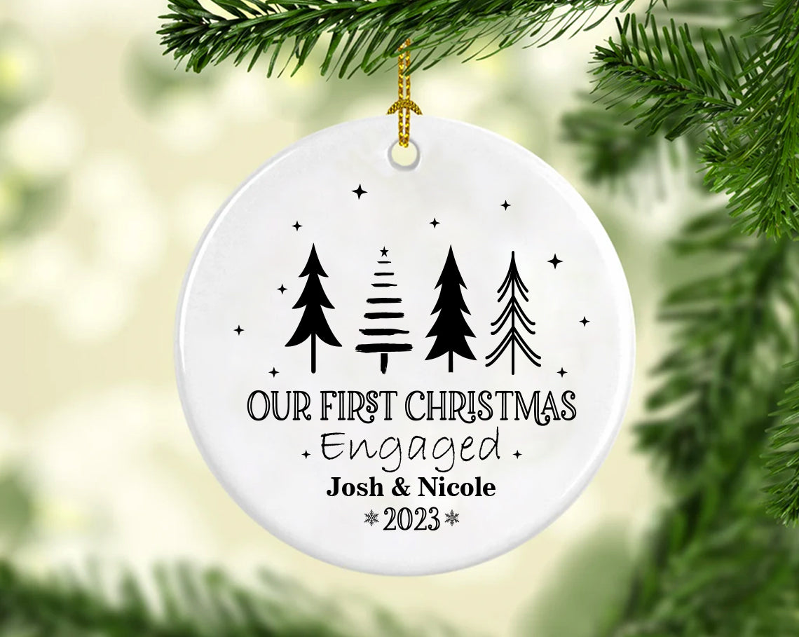 Customizable Our First Christmas Engaged Ceramic Ornament