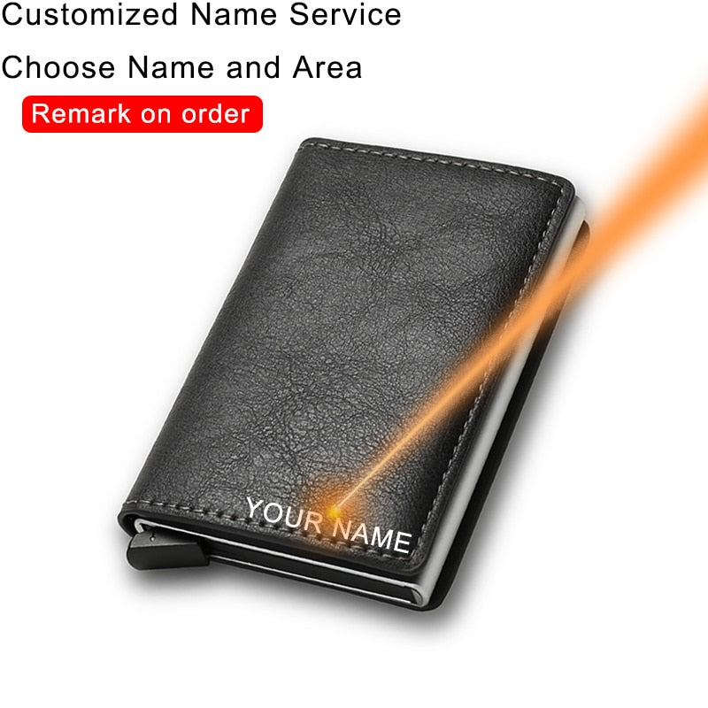 Customized Name Credit Card Holder Men Woman Smart Wallet RFID Cardholder Carbon Fiber Leather Wallet Money Clip Purse Card Case