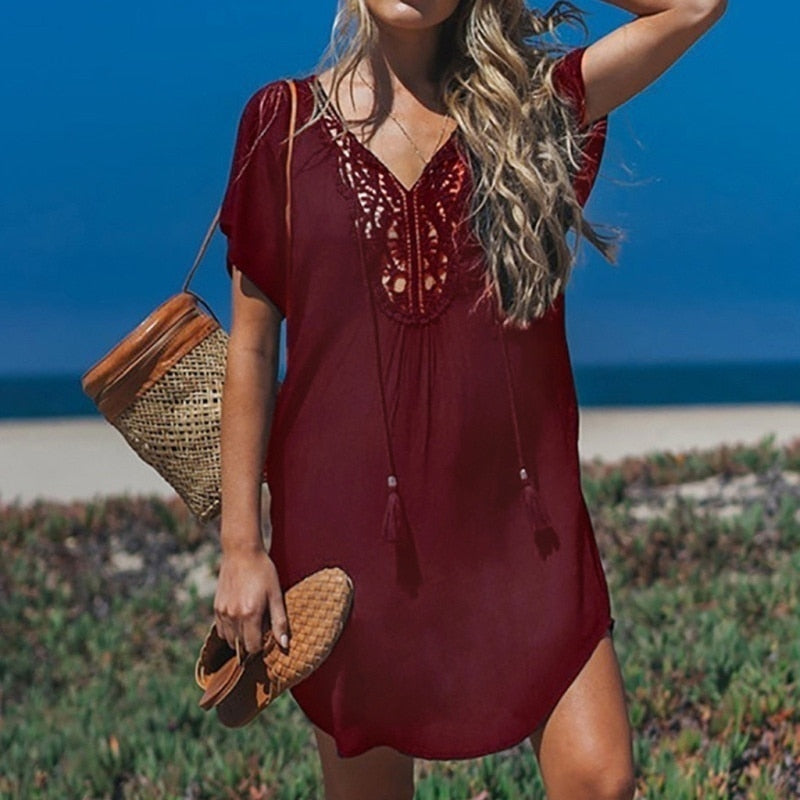 New 2022 Womens Short Sleeve Swimsuit Tops Trim Swimwear Beach Wear Swim Wear Cover Up Dress Tops Summer Swimming Smock T Shirt