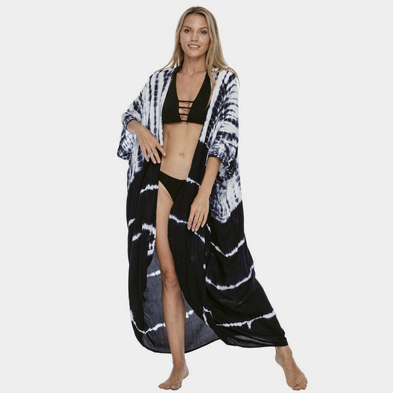Black Tie-Dye Kimono Swimsuit 2022 Beachwear for Women