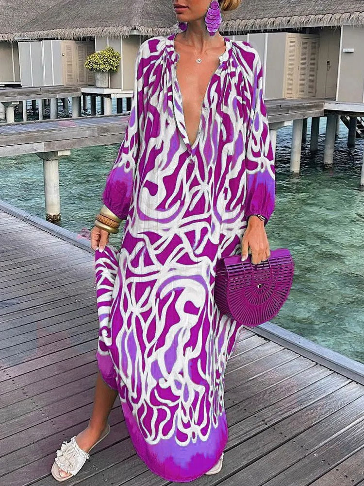 2023 Vintage Swimsuit Cover Up Women Beach Dress Kaftan Sexy Deep V-neck Bikini Cover-ups Dresses Summer Woman Clothes Robe