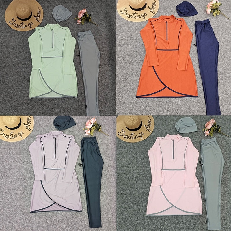 Modest Long Sleeve Muslim Burkini Swimwear with Hijab for Women