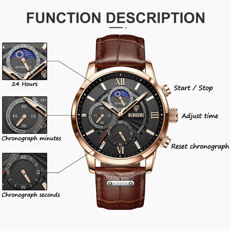 New LIGE Men&#39;s Watches Top Brand Luxury Men Wrist Watch Man Leather Quartz Watch Sports Waterproof Male Clock Relogio Masculino