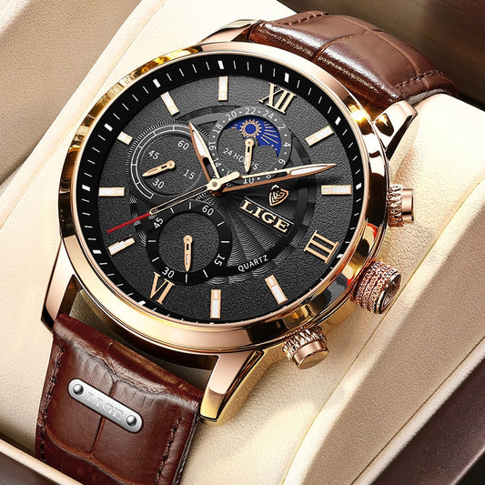 New LIGE Men&#39;s Watches Top Brand Luxury Men Wrist Watch Man Leather Quartz Watch Sports Waterproof Male Clock Relogio Masculino
