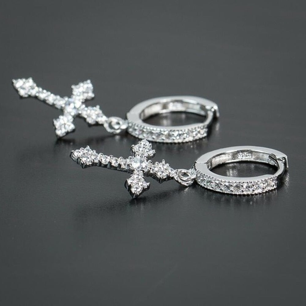 Huitan Stylish Arrow Cross-shape Drop Earrings for Women/Men Dazzling Crystal Zirconia Hiphop Party Female/Male Fashion Earrings