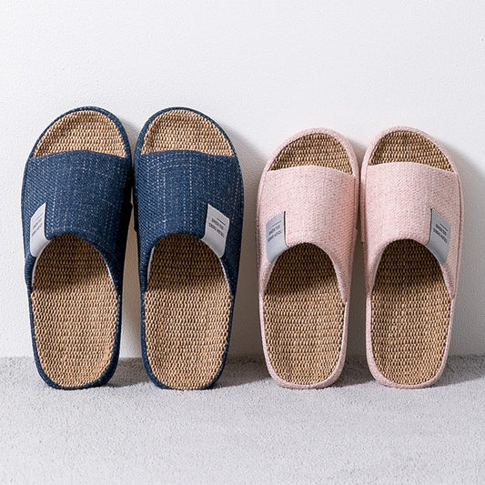 Breathable Flax Slippers Women Men Indoor Mute Slipper Anti-slip Lovers House Floor Shoes Soft  Ladies Summer Home Slides