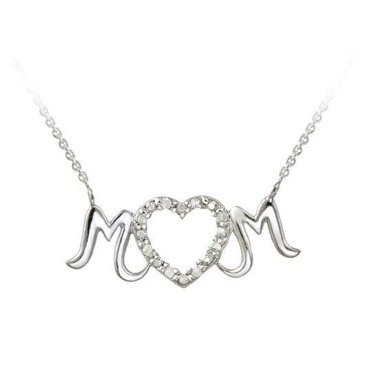 Sterling Silver .10ct Diamond MOM Heart Necklace