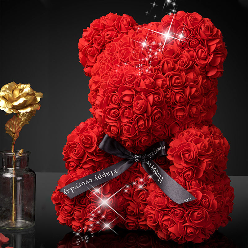 Rose Bear Artificial Flower With Box and Light Rose Teddy Bear Wedding Decor Christmas Women Valentines Girlfriend Birthday Gift