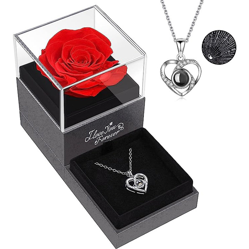 Preserved Red Real Rose with I Love You Necklace Mothers Day Gifts