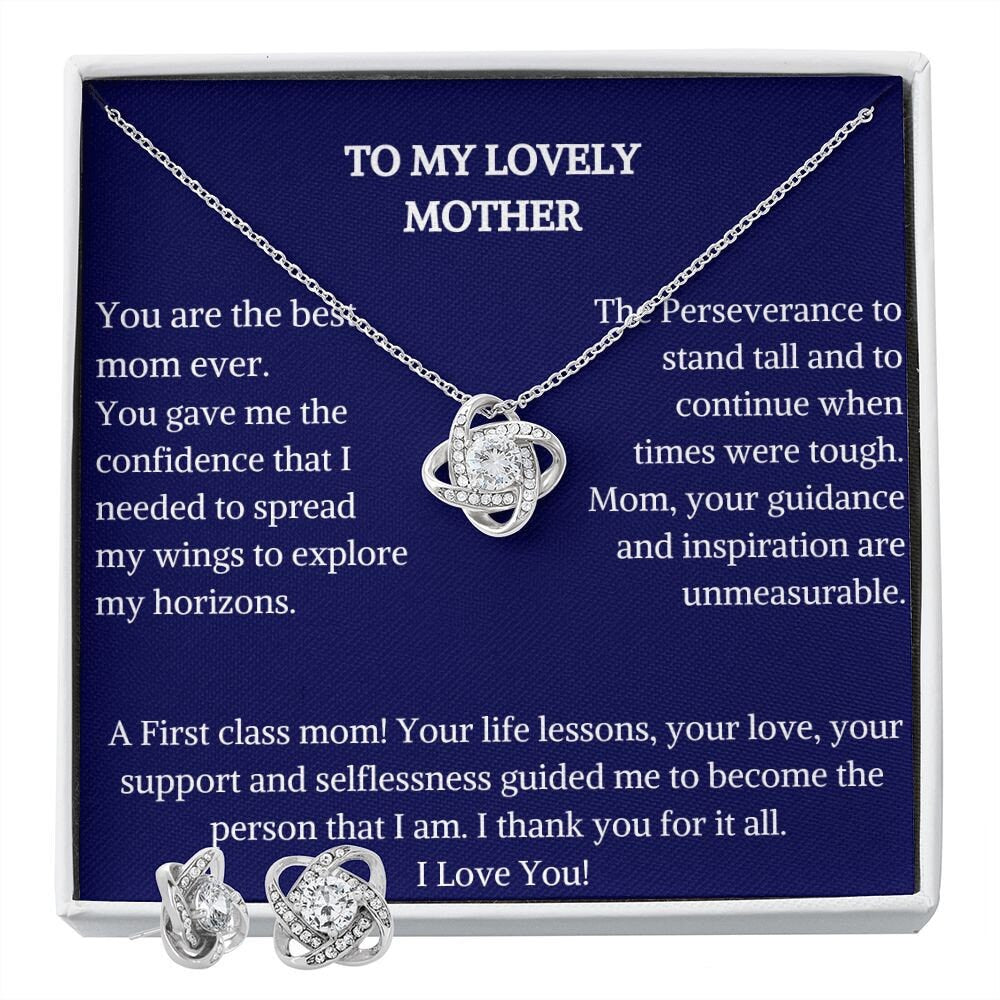 Love knot Earring And Necklace | Jewelry Set |  Mothers Day Necklace |  Gift for Mom | Silver Necklace | Custom Card | Cute Necklace