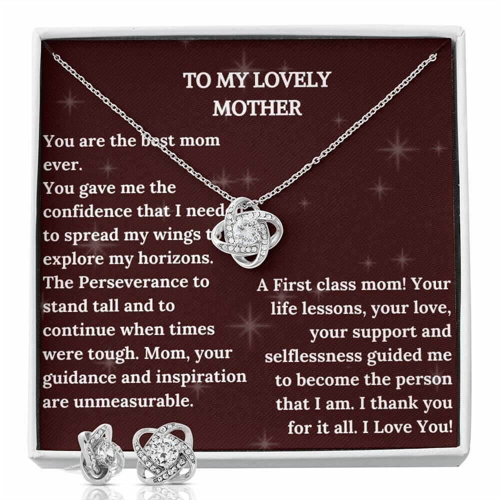 Love knot Earring And Necklace | Necklace With Message Card | Gift Necklace | Mothers Day Necklace | Crystal Necklace | Necklace For Mom