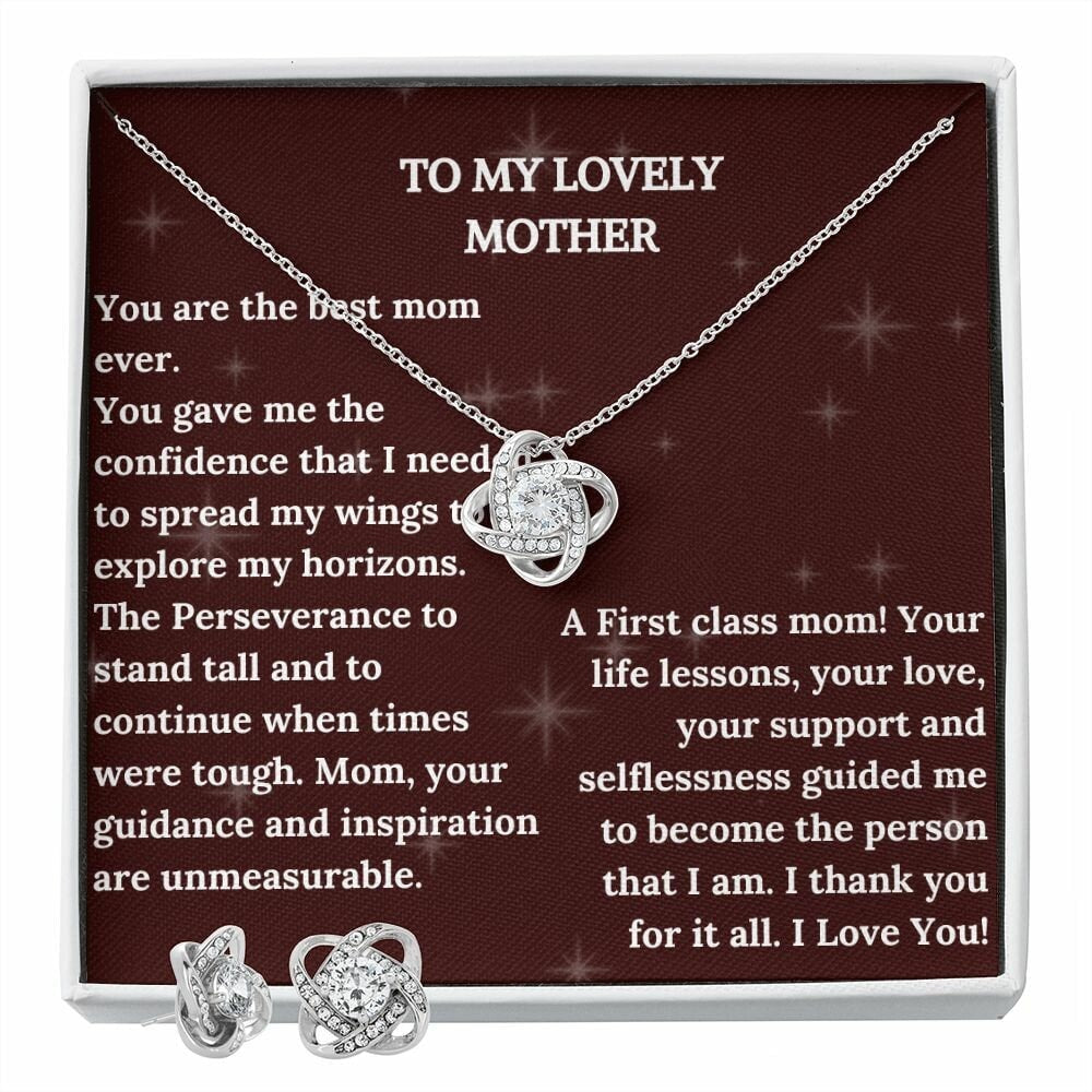 Love knot Earring And Necklace | Necklace With Message Card | Gift Necklace | Mothers Day Necklace | Crystal Necklace | Necklace For Mom