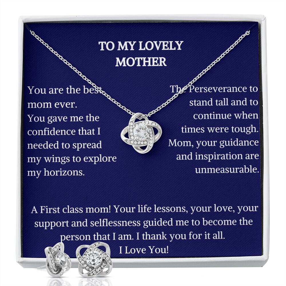 Love knot Earring And Necklace | Jewelry Set |  Mothers Day Necklace |  Gift for Mom | Silver Necklace | Custom Card | Cute Necklace