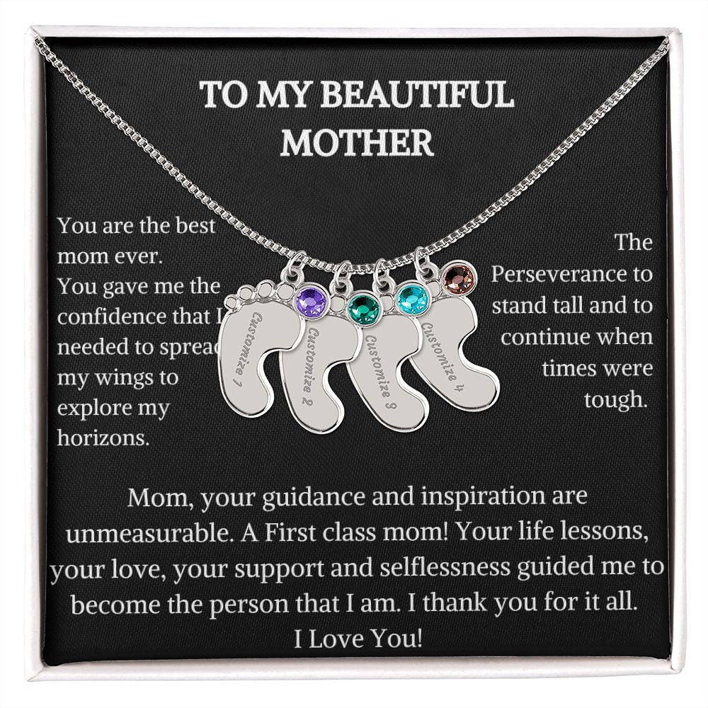 Engraved Baby Feet With Birthstone | Necklace Gift For New Mother | Custom Engraved Baby Foot Necklace | Necklace Gift For Her | Pendant