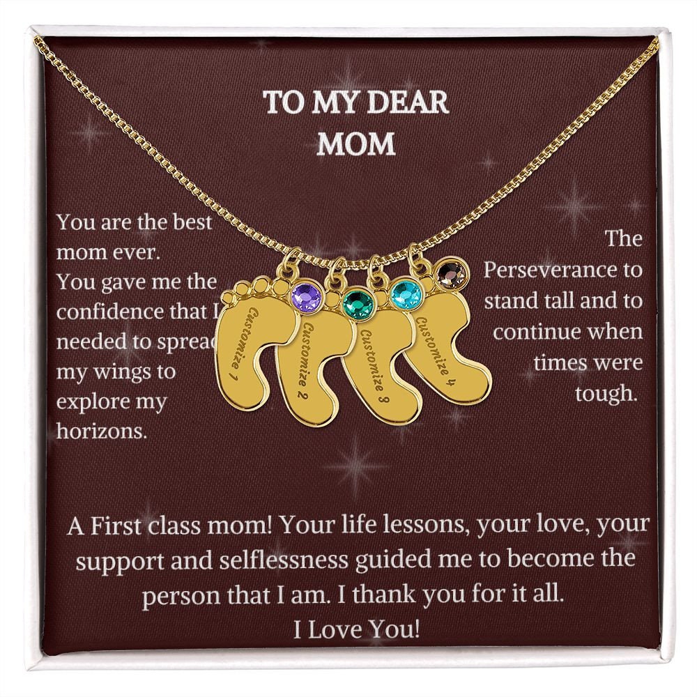 Engraved Baby Feet With Birthstone Necklace | Birthstone Jewelry | Baby Shower Gift | Engraved Pendant | Mothers Day Gift Idea | Necklace