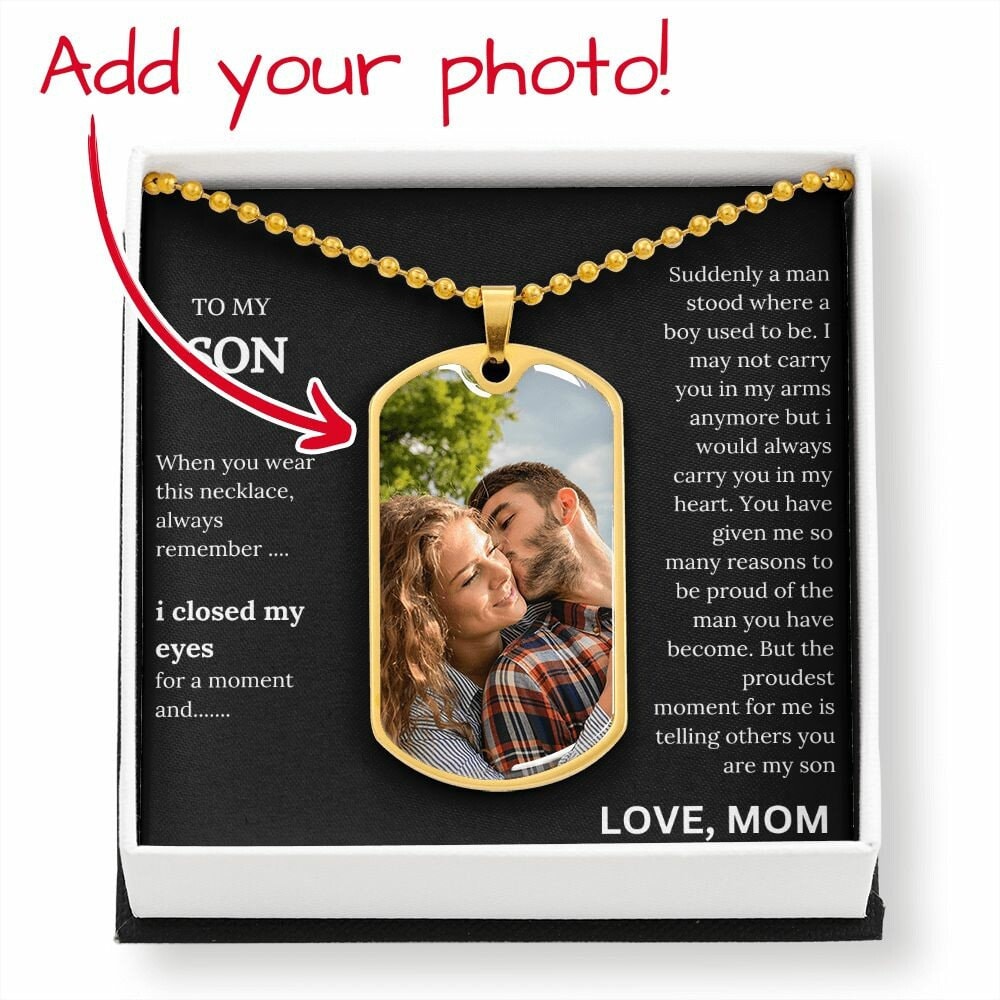 Dog Tag With Pod Message Card | Valentines Day Gift To Son | Personalized Jewelry Gift To Son |  Birthday Gift To Son | Picture Necklace